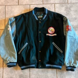 American Eagle Outfitters Men's Black and Blue Varsity Jacket